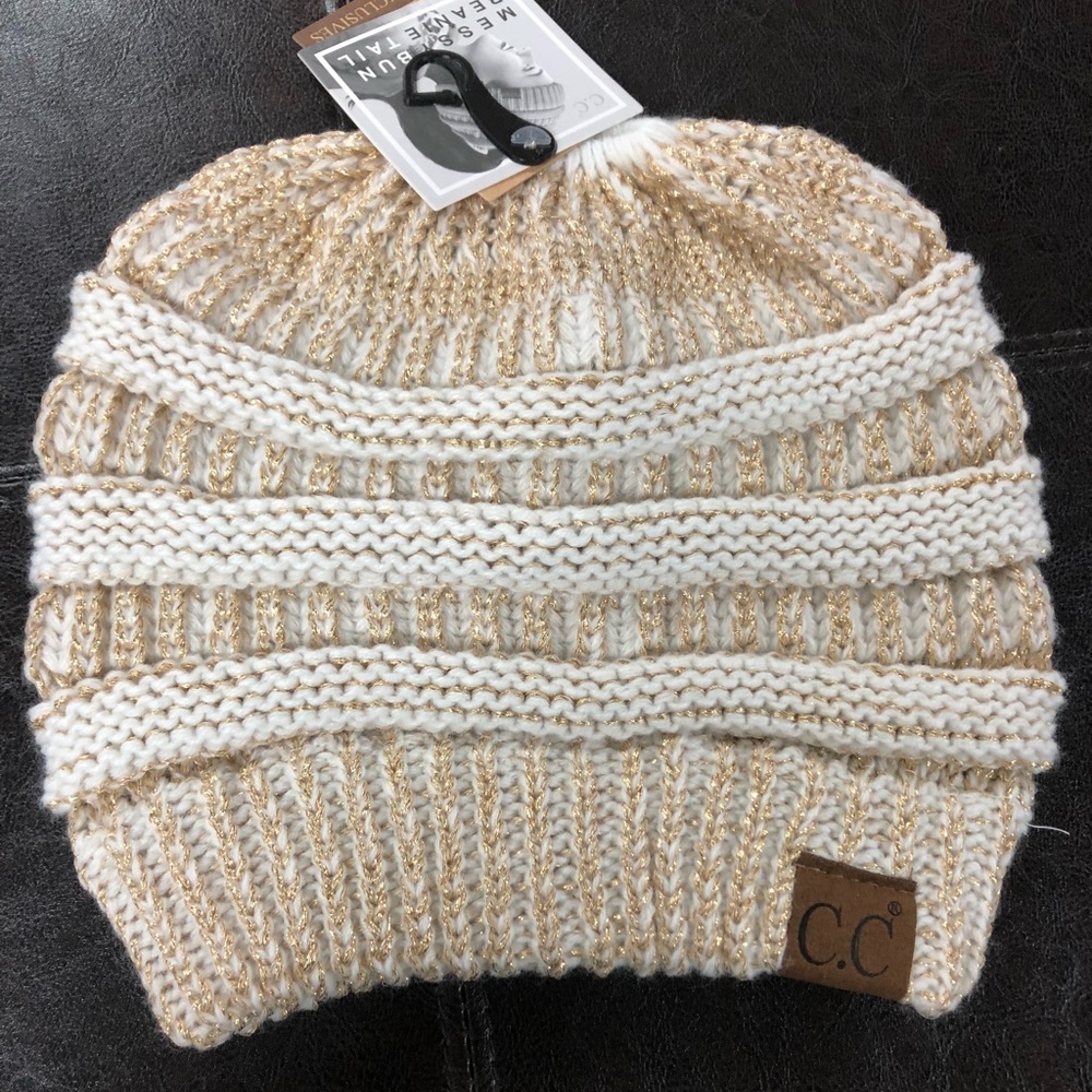 Gold Messy Bun Beanie
